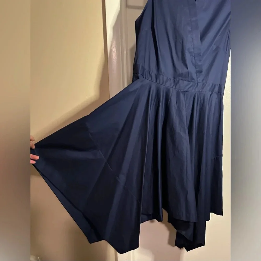 NWT Diane Von Furstenberg DVF Marlene Cotton Poplin Asymmetric Hem Dress Navy M - Picture 10 of 11
